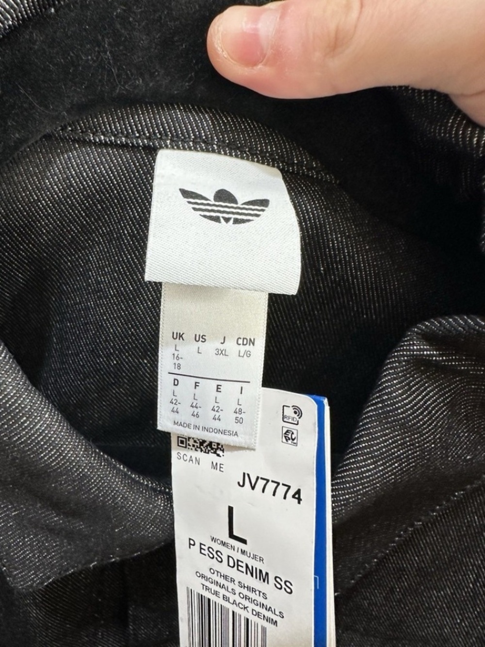 Adidas Premium Essentials Denim Shirt Short Sleeve Womens Sz Large NEW JV7774 - Picture 4 of 5